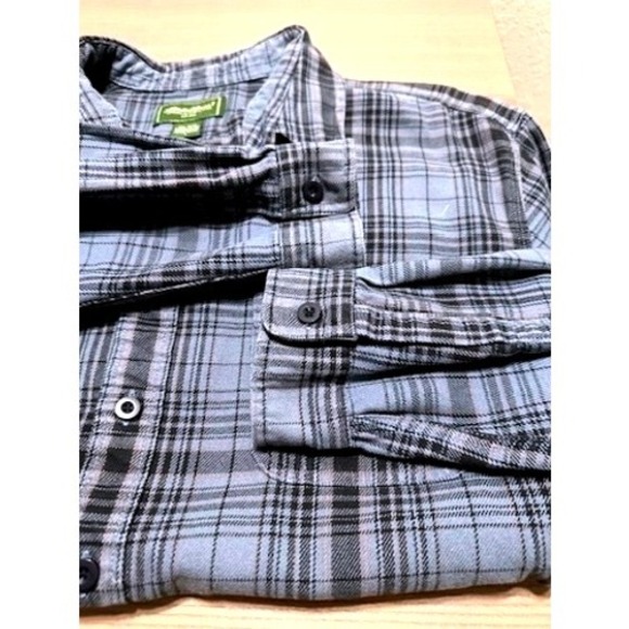 Eddie Bauer Mens Flannel Plaid Button Up Shirt Sz L Blue Plaid Outdoor Campfire - Picture 5 of 9